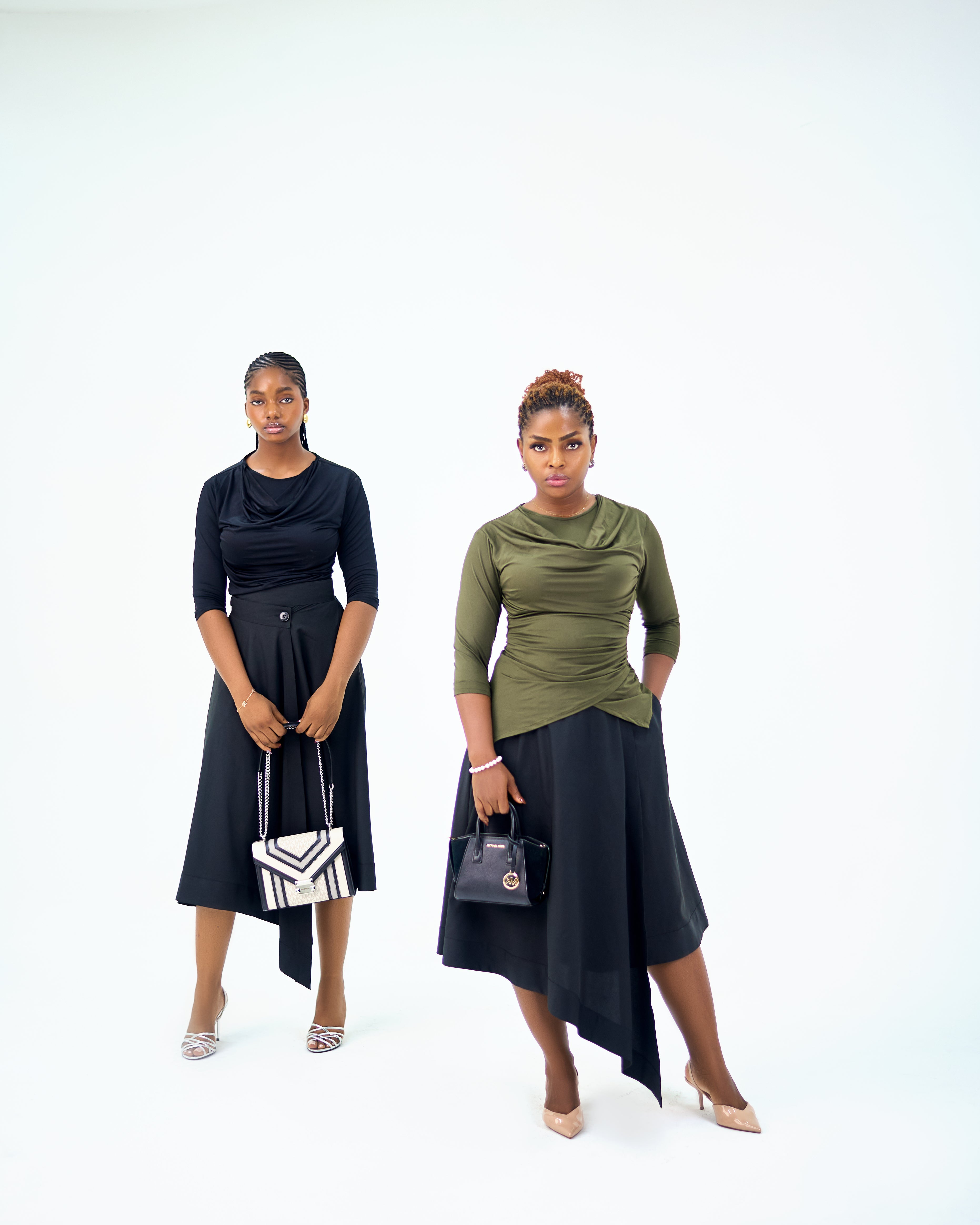 Nia Wrap Skirt – High Waist Flared Crepe Skirt with Pockets